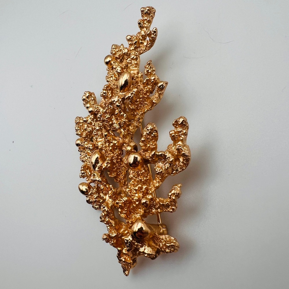 Vintage Napier Coral Foliage Brooch Textured Gold Tone Pin Modern Statement - Picture 5 of 8